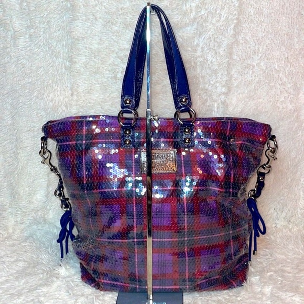 Coach Poppy XL Limited Edition Tartan Plaid Glam Sequin Spotlight Bag Purse - Picture 8 of 16